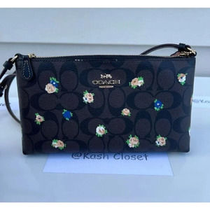 Coach Zip Top Crossbody With Mini Rose Print